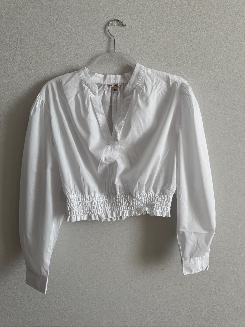 Guess Cropped White Smocked-Waist Women's Top